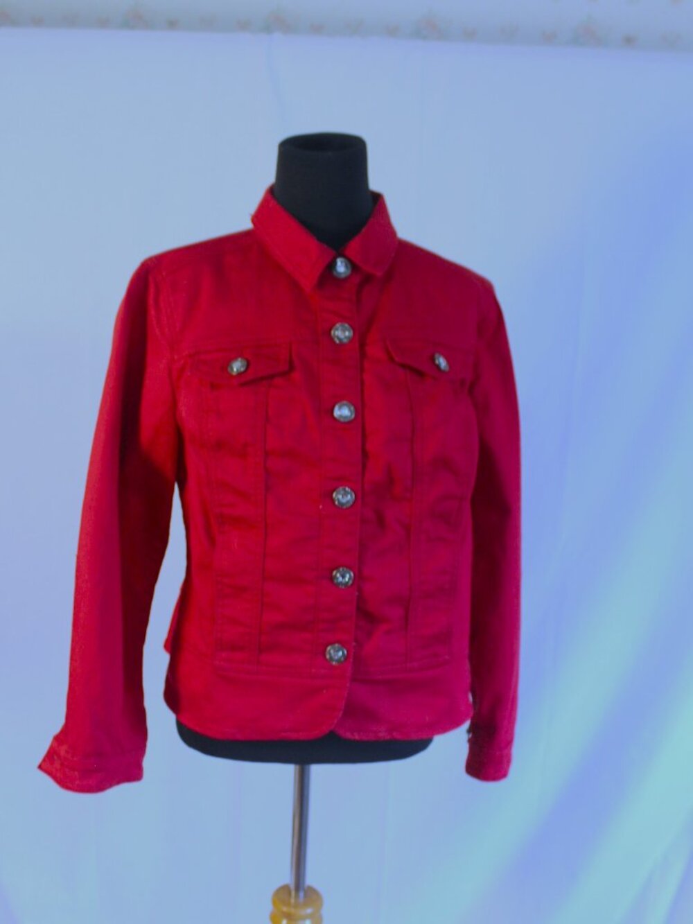 Christopher & Banks Red Jean Jacket w/ Rhinestone Buttons PM